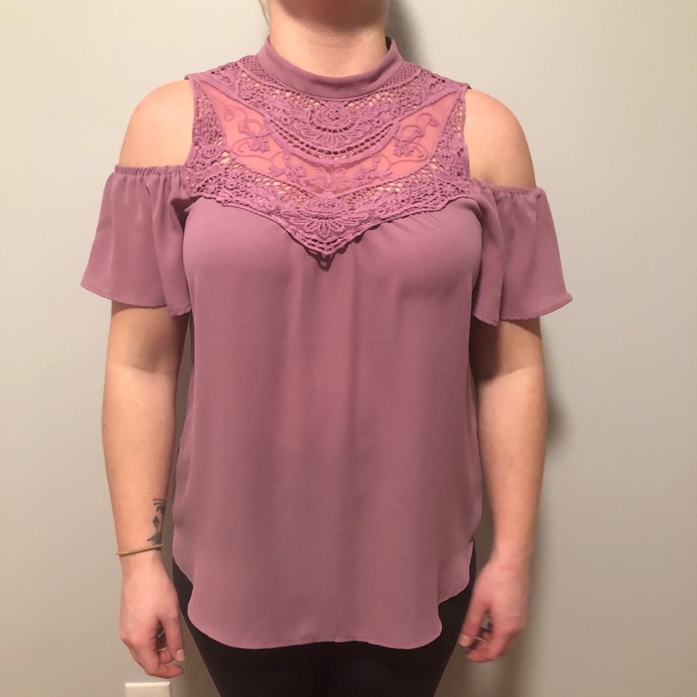 Lavender Lily White Blouse with lace detail